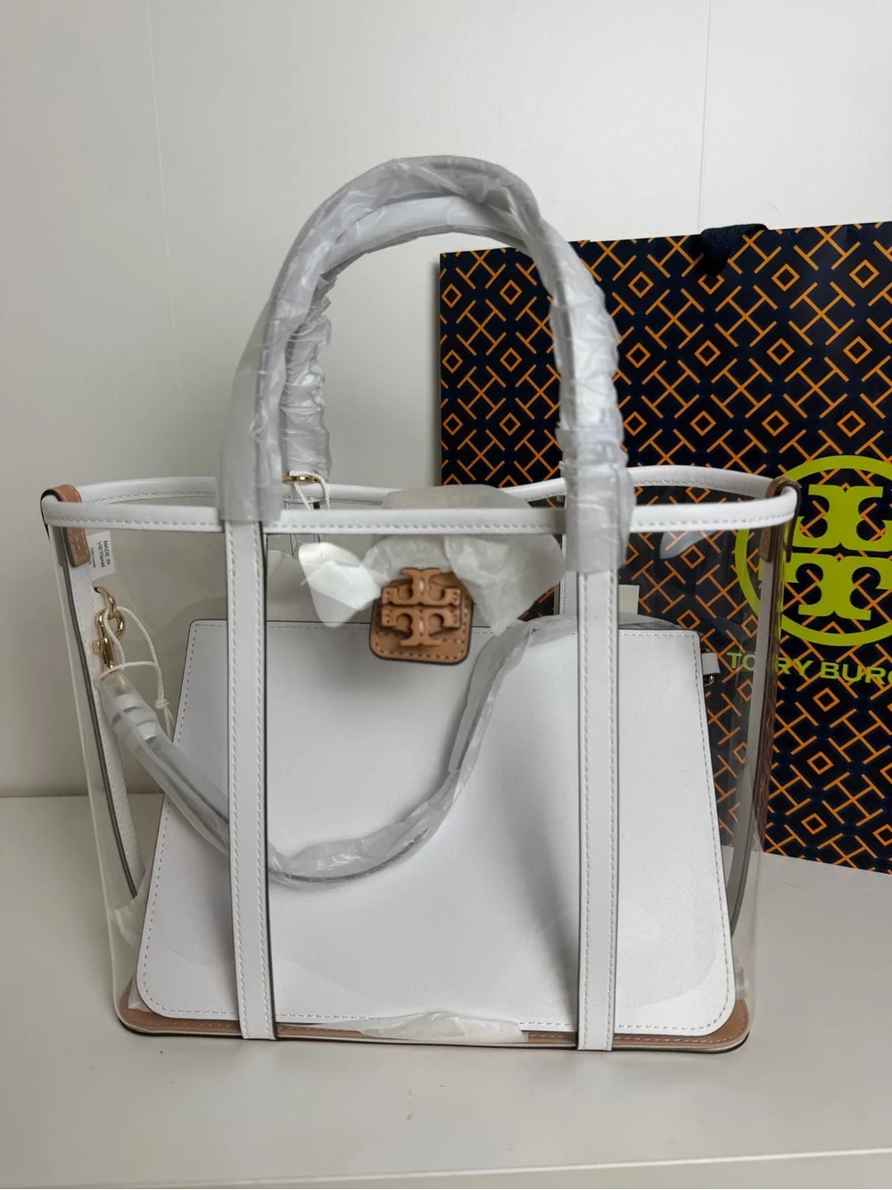Tory Burch Clear Tote with White Leather Trim
